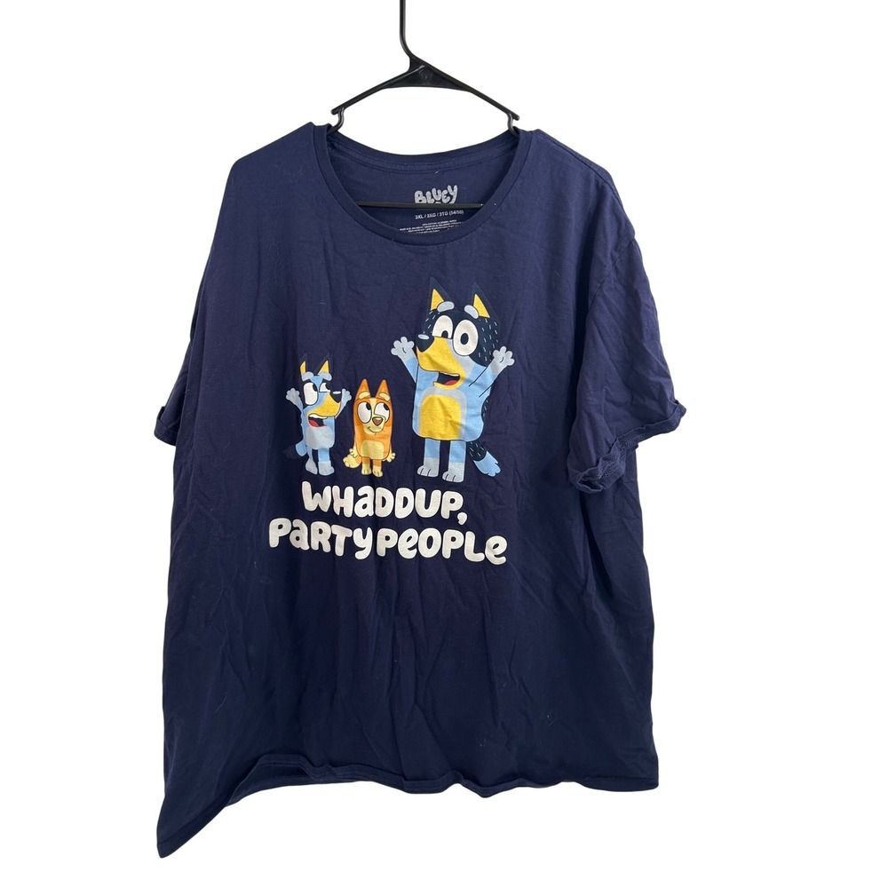 Bluey Graphic T-Shirt 3XL Navy Blue Whaddup Party People Bandit Bingo Mens